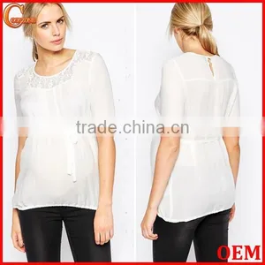 Elegant Semi-sheer Pleated Lace Detail Maternity Wear Wholesale Tank Top thumbnail-1