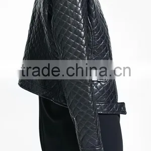 Stylish Black Quilted PU Leather Jacket for Women thumbnail-2