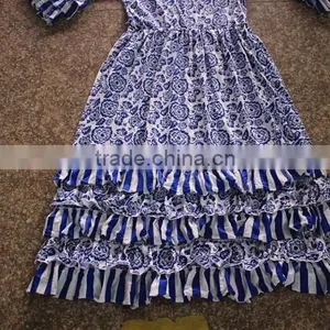 Kids Wear Party Dresses Child Cotton Frocks Design Teen Girl Ruffle Matching Dresses Baby Girl Floral Print Clothing thumbnail-5