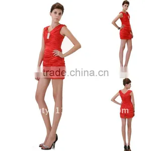 OEM Service Sheath Halter Knee Length Mikado Cocktail Party Homecoming Prom Dress Red Ruffling Formal Dress thumbnail-1