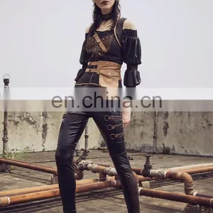 Steampunk Stretchy Vegan Leather and Fleece Lining Leggings thumbnail-4