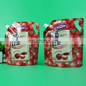 China Factory Wholesale Laminated Aluminum Foil Red Ketchup Liquid Packaging Stand up Spout Pouch thumbnail-1