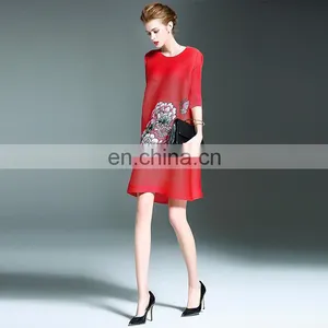 2017 Prints Flower Ladies Fashion Pleated Women Clothes Ladies Dress thumbnail-4