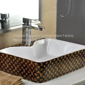 Made in China Sanitary Ware Square LV Design Single Hole Luxury Design Tabletop New Decal Wash Hand Basin Sinks thumbnail-1