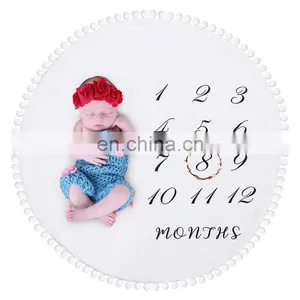 Brand New Baby Monthly Milestone Blanket With Felt Headband Wreath Pom Pom Ball Thick Flannel Fleece Round Rug Balnket thumbnail-4