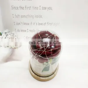Red Rose And Copper Wire String Light In Flower Glass Dome Cover With Wood Base For Valentine's Day Wedding Decoration thumbnail-6