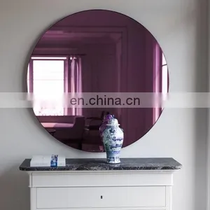 Gold Tinted Large Round Wall Silver Furniture Mirror for Decoration thumbnail-5