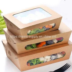 700ml Compostable Disposable Kraft Salad Container With Double Window thumbnail-1