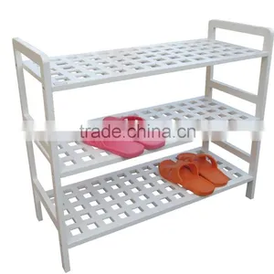 White Finished 3 Tiers Shoe Rack With Metal Powder Legs thumbnail-1