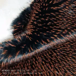 Luxury Faux Fur With Black Base Orange Tips for Garment and Collar thumbnail-1