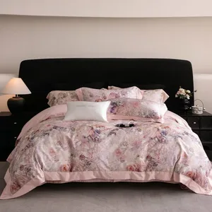 Solid Beige Woven Egyptian Cotton 4‑Pcs Bedding Set, All‑Season Breathable Soft Duvet Cover Sheet Set thumbnail-1