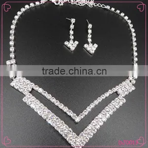 Top Fashion Double Layers Rhinestone Chain Bridal Necklace Set Wholesale thumbnail-1