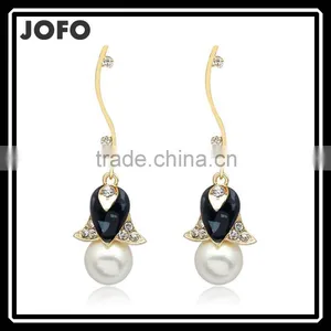 Bridal Wedding Golden Crystal Pearl Flower Drop Dangle Earrings thumbnail-1
