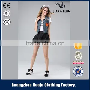 2016 Fashion Blue Short Washed Wholesale Jean Vest Ladies Denim Vest thumbnail-2