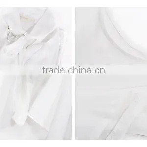 Fashion Lady Garment White Office Ruffle Sash S M L XXL Tops thumbnail-6