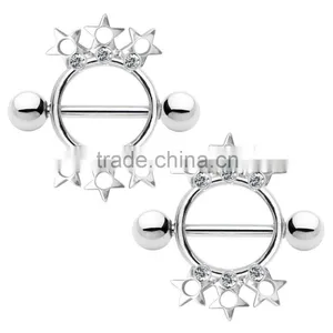 Star and CZ Design Nipple Shields Piercing Jewelry thumbnail-1