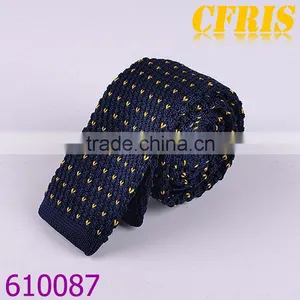 Factory Wholesale Dark Blue Stripe Spot Knitted Necktie thumbnail-1
