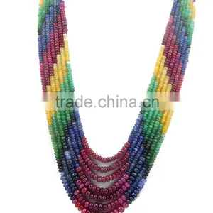 Natural Multi Sapphire Smooth Beads Ruby Emerald Sapphire Beads thumbnail-1