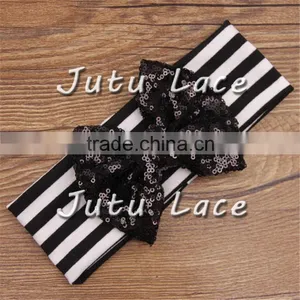 9 Colors in Stock Babies Headband Stripes Fabric, Sequin Bow Stripe Cotton Knot Headband Wholesale thumbnail-4
