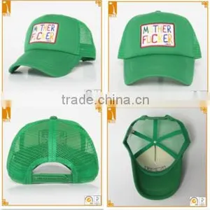 Custom Green Unisex Embroidered Character 5 Panel Curved 100%cotto n Mesh Trucker Baseball Wholesale thumbnail-5