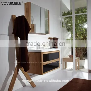 Wood Texture Plywood Hanging Bathroom Vanity Cabinet With Artificial Marble Countertop and Ceramic Counter Basin thumbnail-5