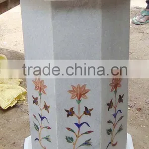 White Marble Inlay Table Base thumbnail-1