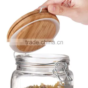 SINOGLASS Trade Assurance 1200ml Glass Jar Clip Top Storage Jar With Bamboo Lid Bamboo Cookie Storage Jar thumbnail-2