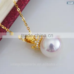 8-8.5mm AAA Crown Shaped Pure Natural Pearl Pendant, 18K Gold Pearl Pendant, Akoya Pearl Pendant thumbnail-2