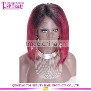 Gorgeous Straight Two Tone Wigs Burgundy Short Bob Ombre Lace Front Wig With Baby Hair thumbnail-1