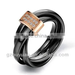 Women's Black Ceramic Ring Set With Diamonds thumbnail-1