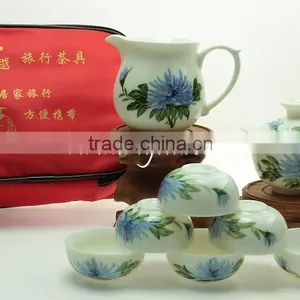 Hand Painted Chrysanthemum Flower Portable Travel Tea Set thumbnail-4