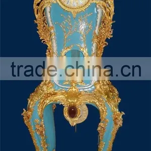 Emperial Cellectable World Treasure Gold Plated Brass Engraved Table Clock, Noble Crown Turquoise Ceramic Decorative Desk Clock thumbnail-3