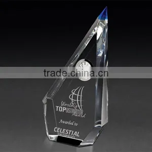 2016 Clear and Blue Optical Crystal With Silver Clock,Crystal Desk Clock, Accept Customized Logo and Shape thumbnail-1