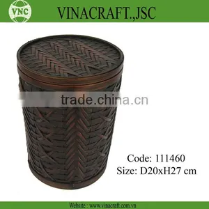 Dark Brown Bamboo Craft Basket With Lid thumbnail-1