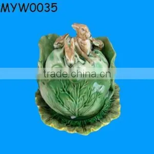 Pretty Easter Ceramic Rabbit and Cabbage thumbnail-1
