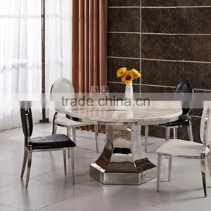White Marble Dining Table Stainless Steel Base thumbnail-2