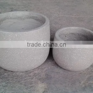 Round Grey Lightweight Cement Pots-Concrete Flower Pots-Terrazzo Garden Planters thumbnail-1
