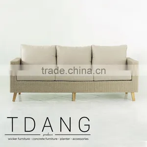 Fiji Wicker Sofa With Wooden Legs - Contemporary Rattan Furniture Bench. thumbnail-2