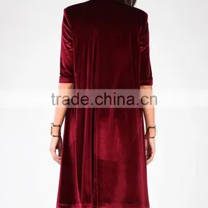 Cardigan Sweater Wholesale Luxurious Knee Length Fashion New Style Oversized Big Size Wine Velvet Open Cardigan thumbnail-4