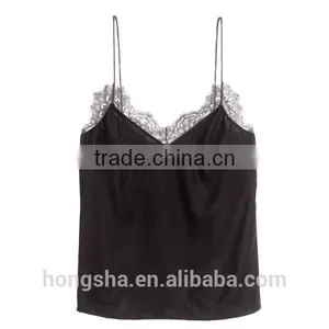 Tops For Women 2016 Thin Shoulder Straps Lace Trim Velvet Tops HST9265 thumbnail-1