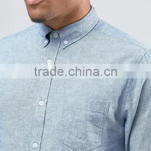 Guangzhou Custom Pre-Shrunk Long Sleeve Spread Collar 55% Linen 45% Cotton Regular Fit Casual Blue Solid Mens Shirts thumbnail-3
