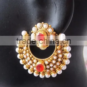 Pinl Dangler Gold Tone Dangler POLKI EARRINGS thumbnail-3