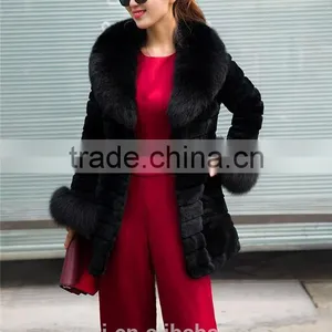 Large Size Real 2016 Winter New Women Fox Fur Collar Rabbit Fur Coat Outwear Female thumbnail-2