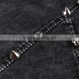Women's Hollowed-out Short Sleeve Washed Vintage 100% Cotton t Shirt With Rivets thumbnail-3