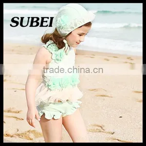 The New Children's Swimwear Girls Lace Flowers Swimwear Three-piece Swimsuit With Swimming Cap thumbnail-1
