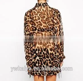 Slim Fit Leopard Style Sexy Chiffin Nomal Collar Women Blouse Wholesale thumbnail-2
