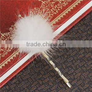 Sable Fur Hair Clips Findings Off-white Pom Ball Gold Plated 60mm x 30mm thumbnail-1