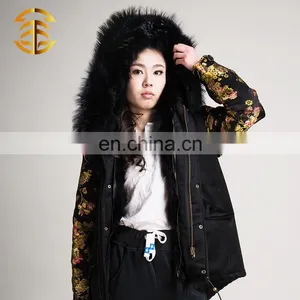 Custom Winter Cotton Bomber Jackets With Raccoon Fur Collar thumbnail-5