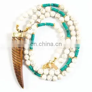 Firoz Stone Beads Horn Pendant Tribal Boho Necklace thumbnail-1