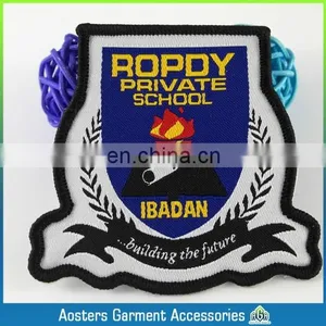 Die Cut Shape and Black Thread Border Over Lock School Woven Badge for High School Uniform thumbnail-1
